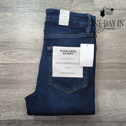 Good American Good Legs Skinny Jeans Dark Wash Raw Hem NWT Size 4