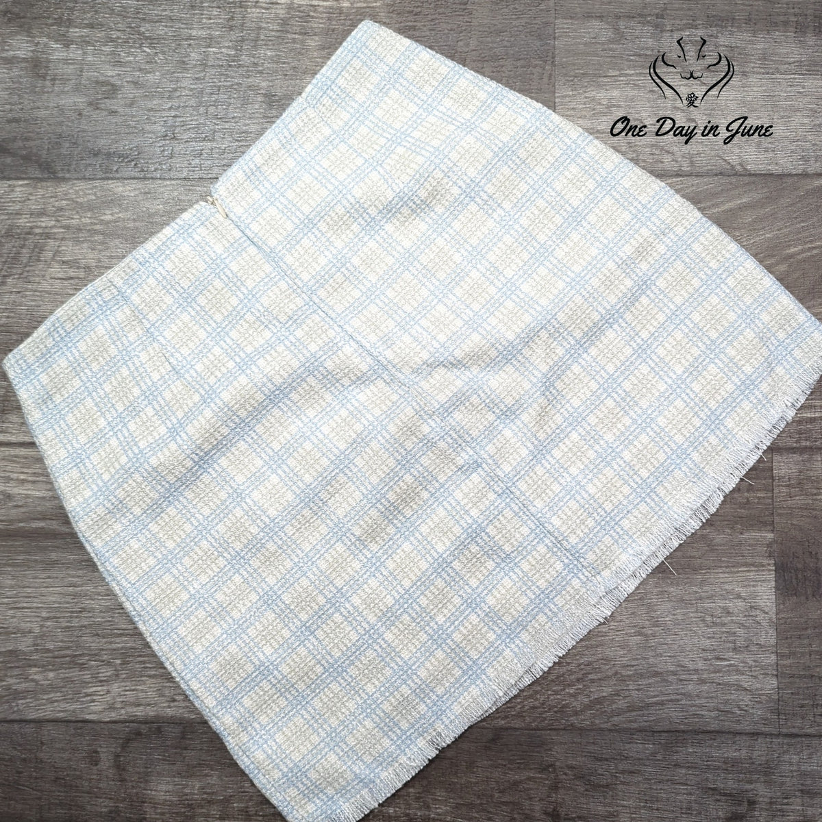Dee Dee Blue White Plaid Tweed Lined A-Line Mini Skirt Size L