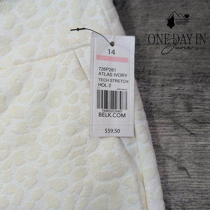 Crown & Ivy Tech Stretch Leopard Jacquard Ankle Pants Ivory NWT Size 14
