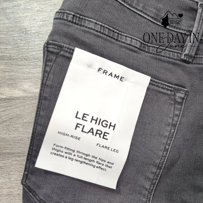 Frame Le High Flare Jeans Black Gray High Rise Raw Hem NWT Size 16 (34)
