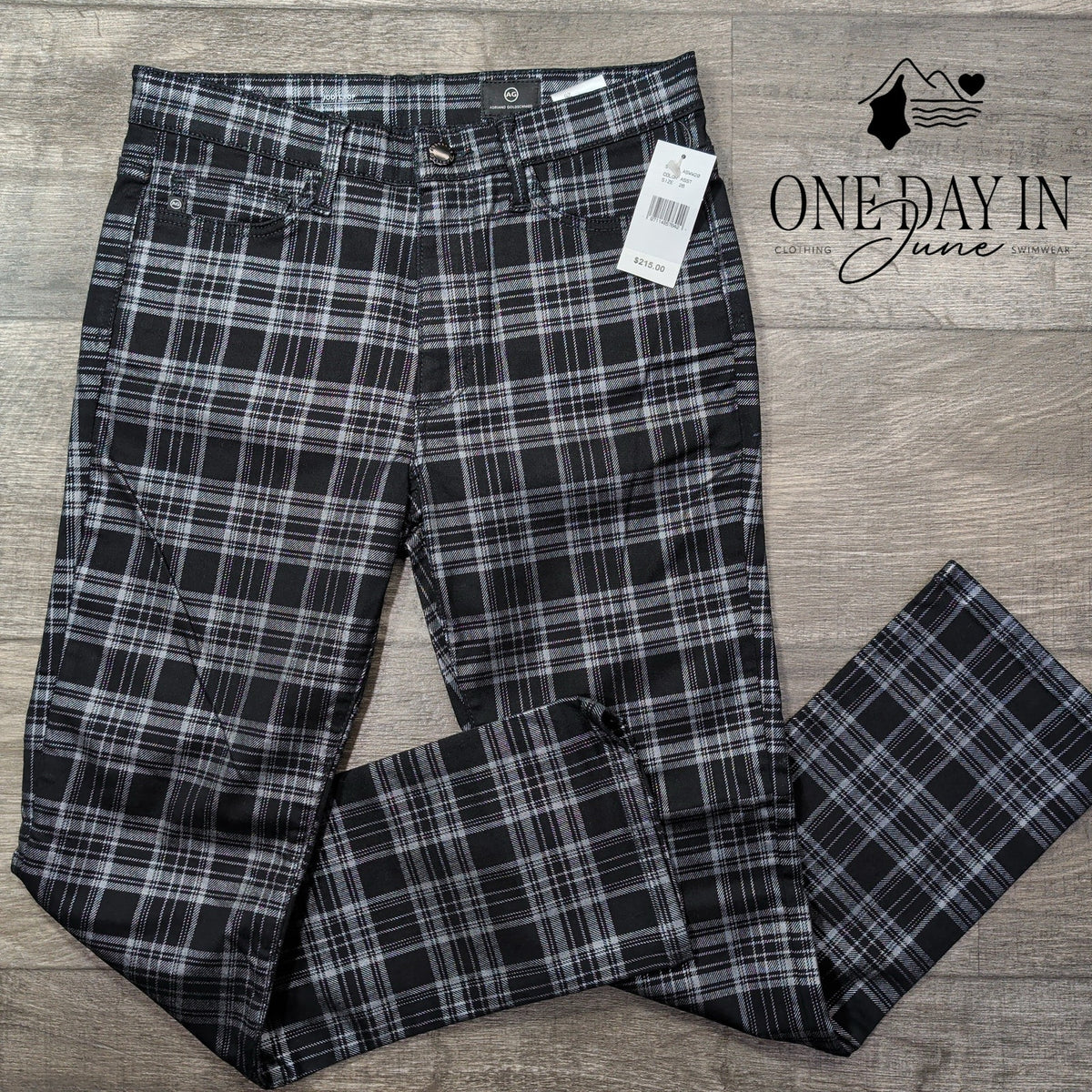 AG Adriano Goldschmied Jodi Crop Jeans Black Gray Plaid NWT Size 2 (26)