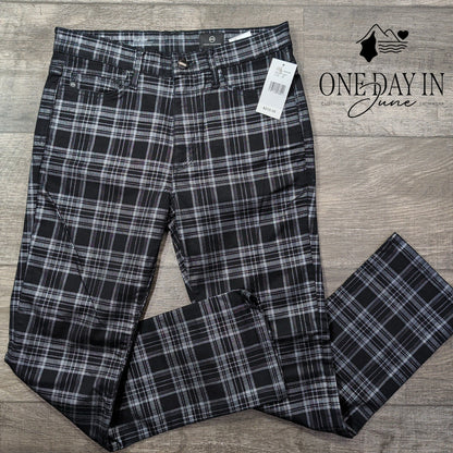 AG Adriano Goldschmied Jodi Crop Jeans Black Gray Plaid NWT Size 2 (26)