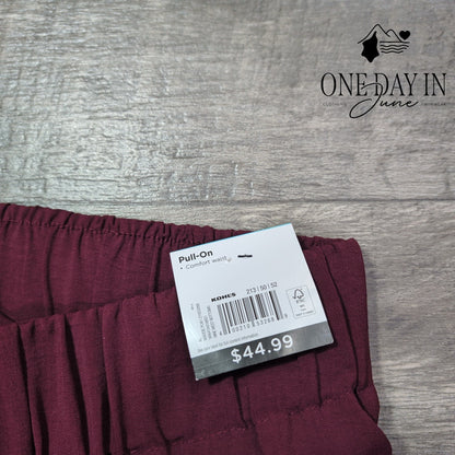 Nine West High Rise Pull On Wide Leg Pants Burgundy NWT Size XL