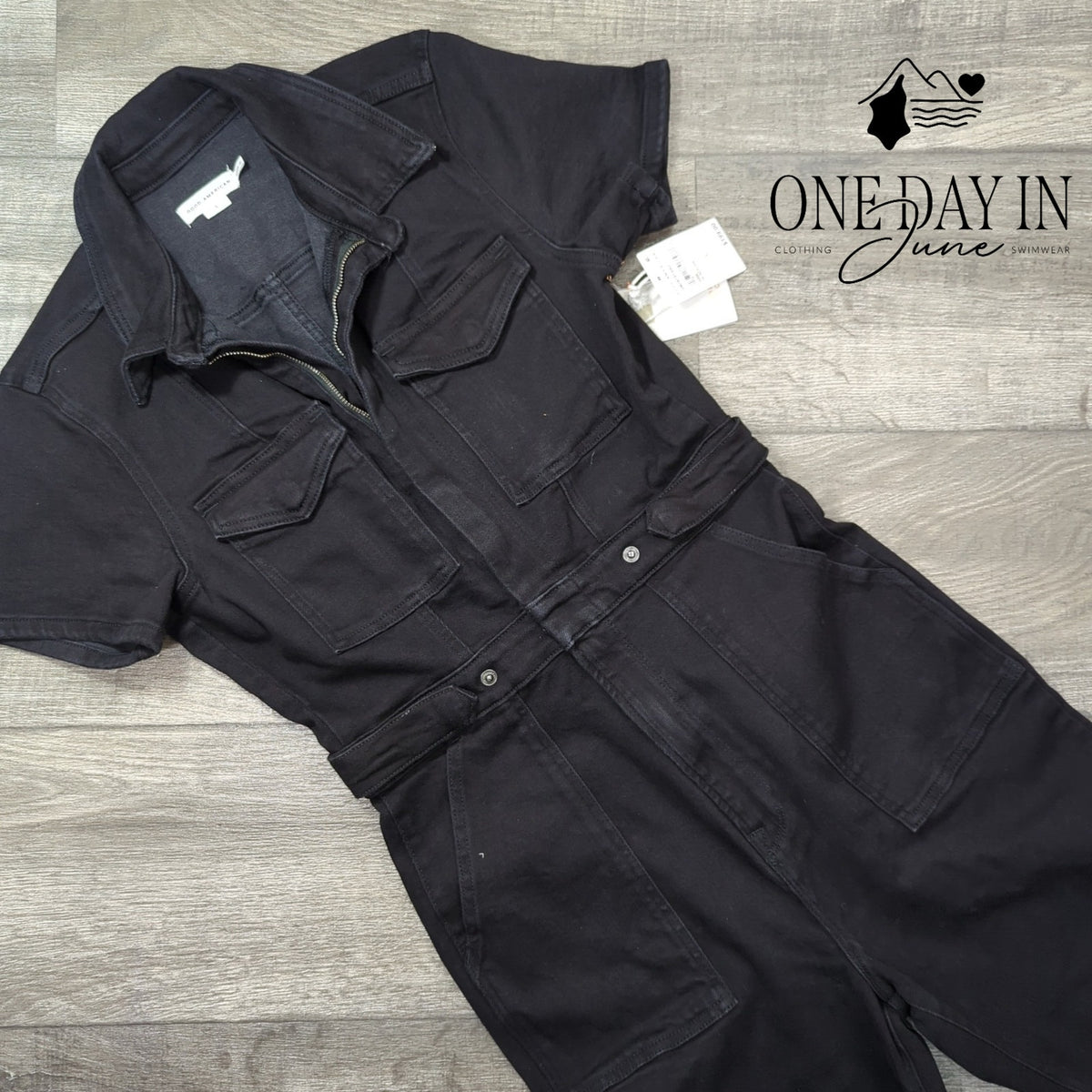Good American Fit For Success Denim Jumpsuit Black NWT $199 Size L