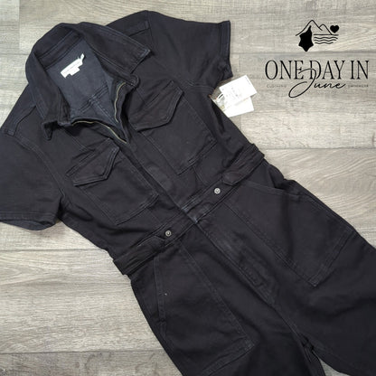 Good American Fit For Success Denim Jumpsuit Black NWT $199 Size L