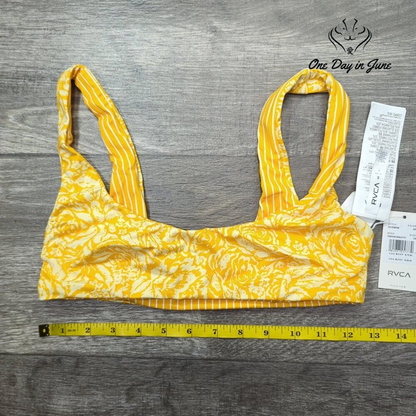 RVCA Forever Bralette Reversible Bikini Top Yellow Floral NWT $58 Size S