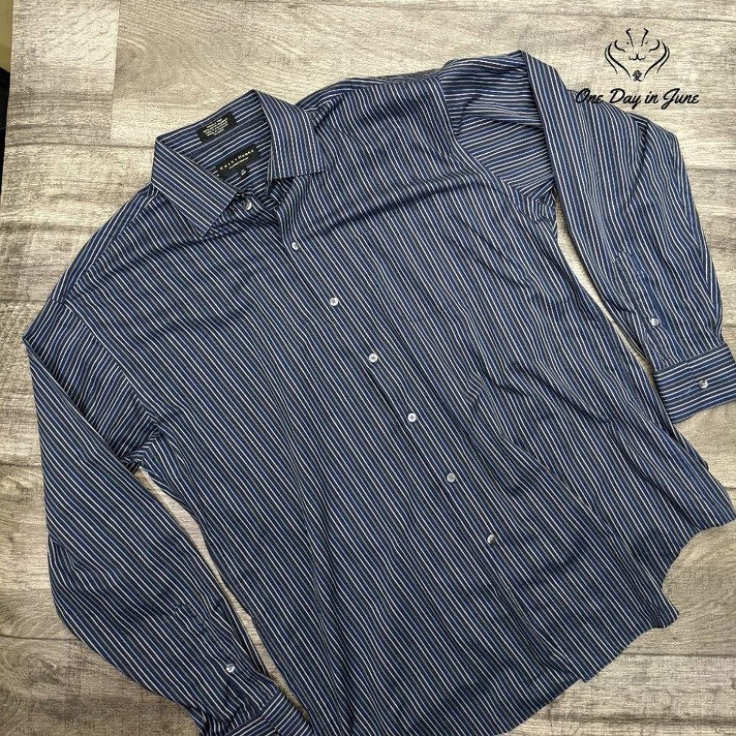 Crazy Horse Stiped Button Down Dress Shirt 100% Cotton Size 17 (36-37)
