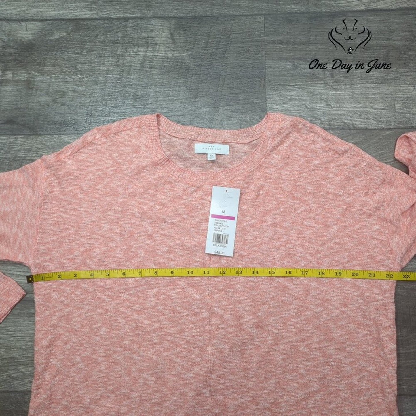 New Directions Palm Life Sweater Frida Peach Long Sleeve Marled NWT Size M