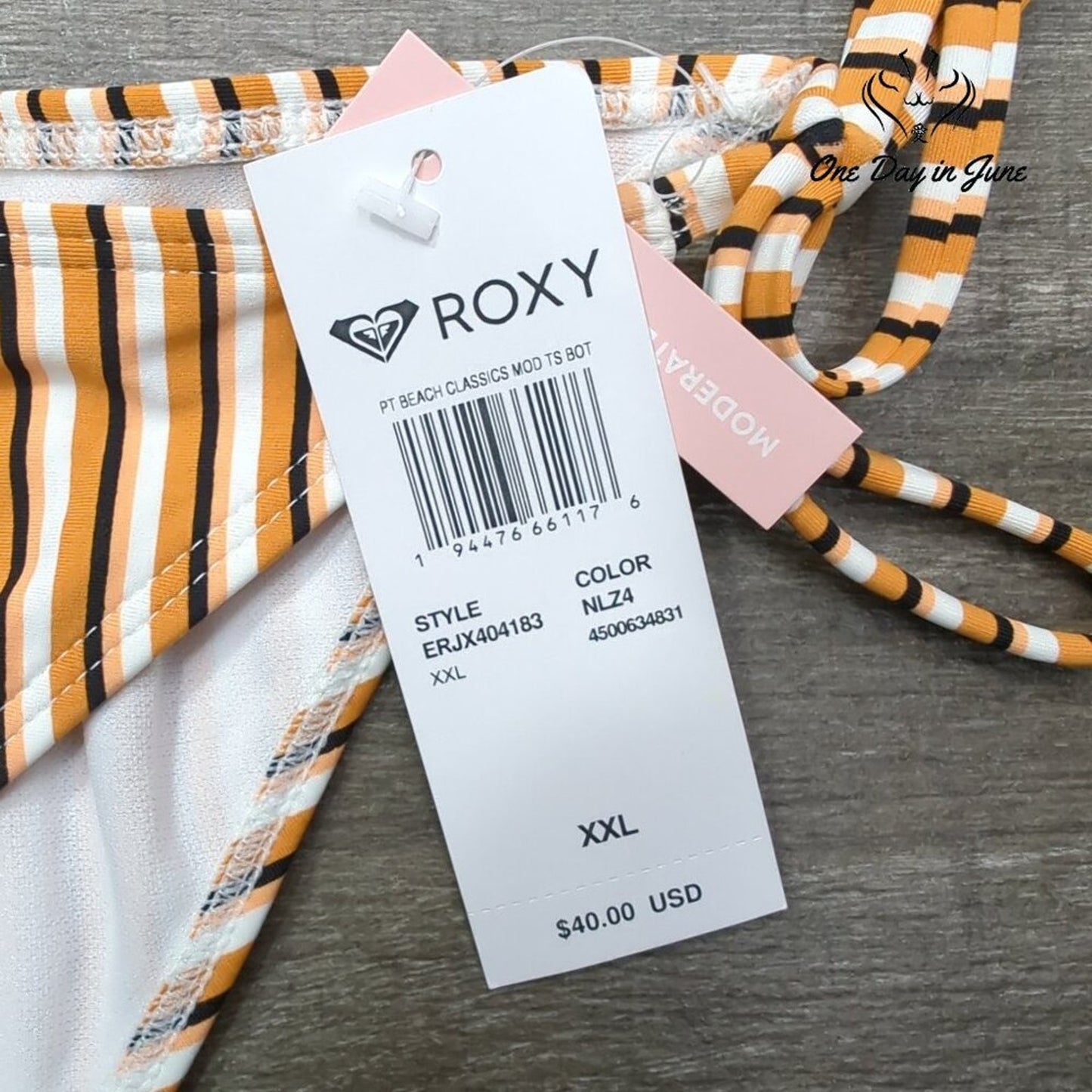Roxy Beach Classics Moderate Tie Side Bikini Bottom Orange Stripe NWT Size XXL