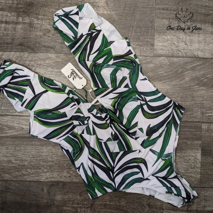 Sporlike Women's V-Neck Ruffle Padded One Piece Swimsuit Size L