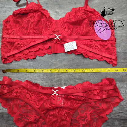 AvidLove Underwire Floral Lace Bra Panty Lingerie Set Red NWT Size L