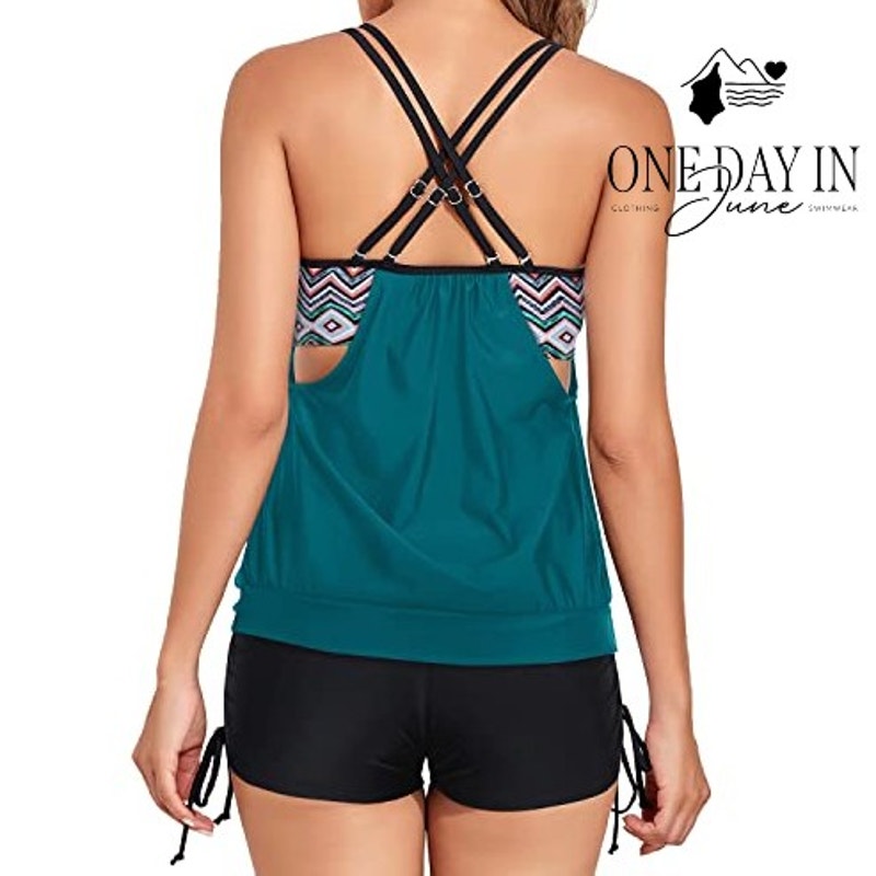 Hanna Nikole Plus Size Ruched Boyshort Double Up Tankini Swimsuit Size 24W