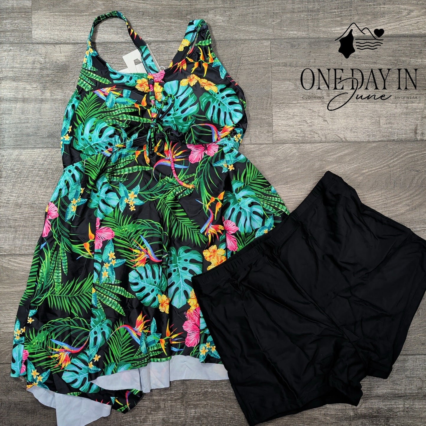 Nieyook Plus Size Tropical Swimdress Boyshort Tankini Swimsuit Size 14W