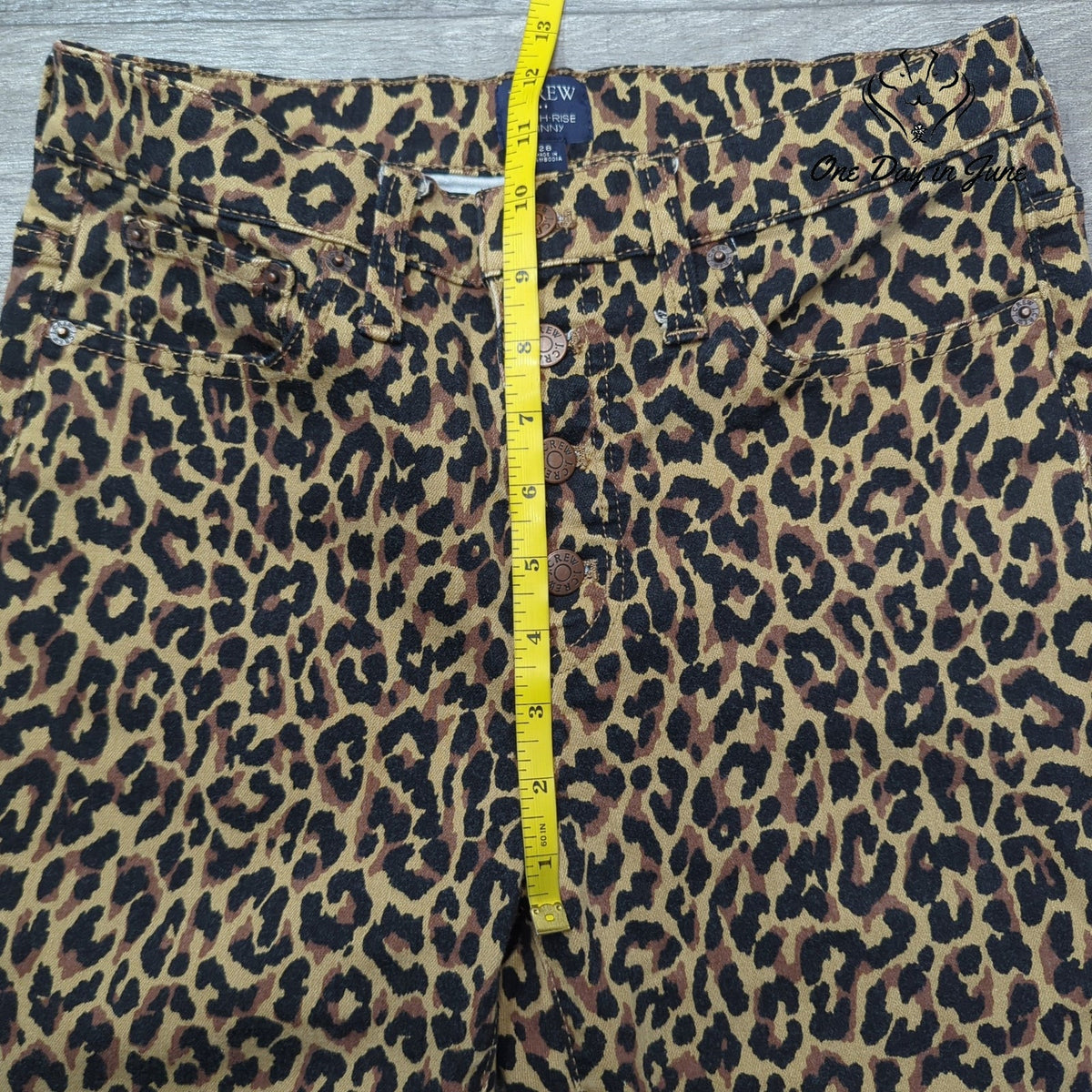 J.Crew 9 Inch High Rise Skinny Jeans Leopard Print Button Fly Size 28 (6)