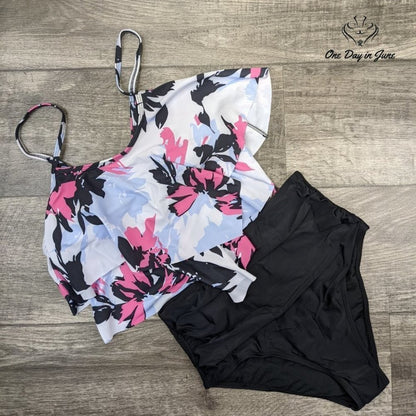 Zando Flounce Ruched Bikini Swimsuit Size L