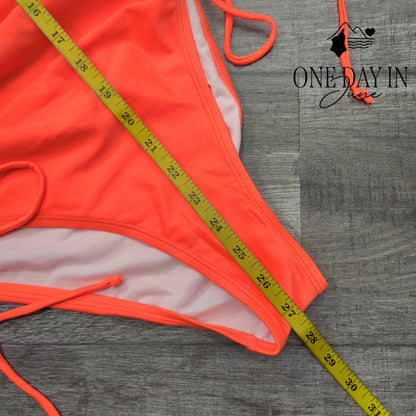 Adisputent One Shoulder Ruched One Piece Swimsuit Neon Coral Size XL