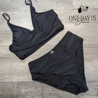 Adisputent Cross Front High Waisted Bikini Swimsuit Black Size S