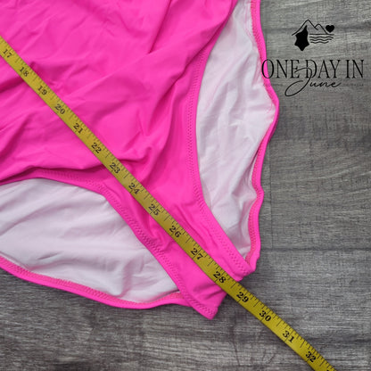 Suuksess Cross Front Halter One Piece Swimsuit Hot Pink Ruched Size M
