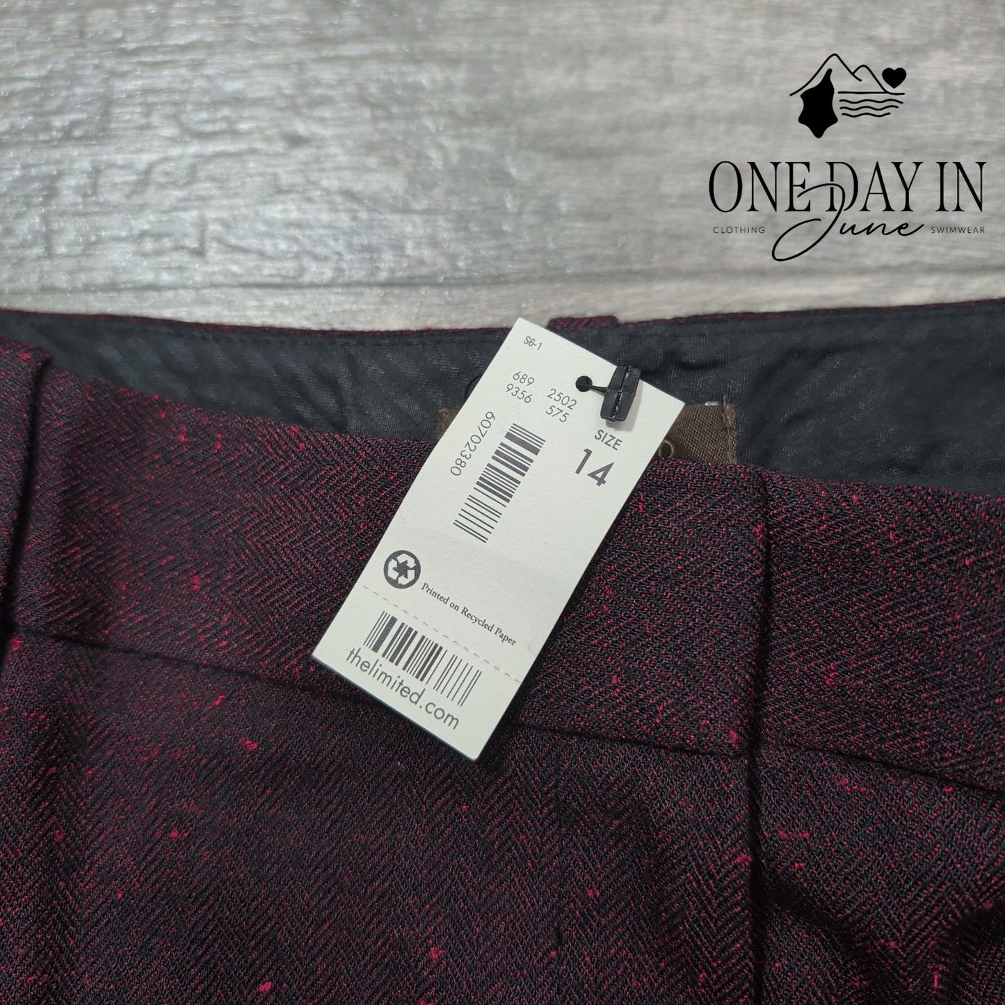 The Limited Modern Trouser Pants Burgundy Red Flecked Straight Leg NWT Size 14