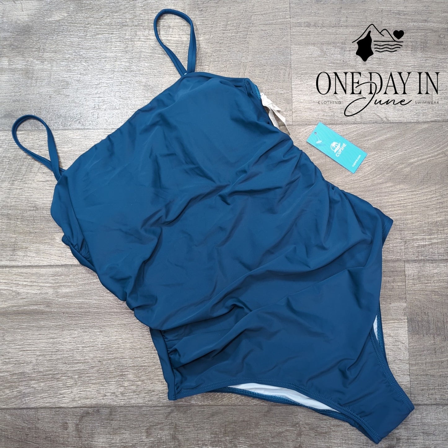 Cupshe Tummy Control One Piece Swimsuit Blue Square Neck NWT Size L