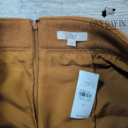 Loft Wool Blend Mini Skirt Camel Brown Welt Pockets NWT Size 4