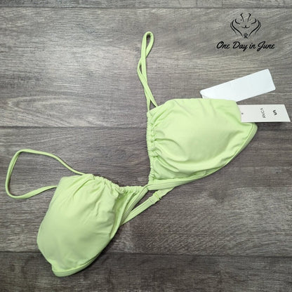 RVCA Solid Trilette Bikini Top Green Ruched Triangle NWT Size L