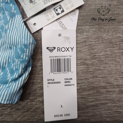 Roxy Sea & Waves Reversible Bikini Top Blue Tie Dye Stripe NWT Size L