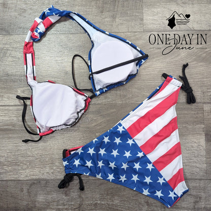 Aleumdr Halter Tie Side Bikini Swimsuit Size M