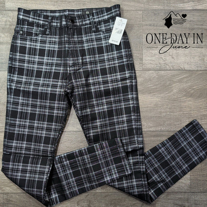 AG Adriano Goldschmied Farrah High Rise Skinny Jeans Black Gray Plaid NWT Size 2