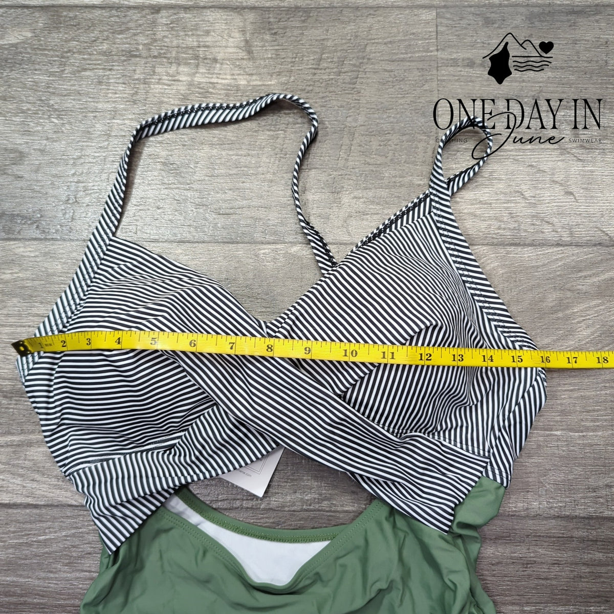 Eomenie Cross Front Cutout One Piece Swimsuit Olive Green Striped NWT Size M