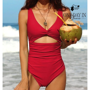 Charmo Twist Front Cut Out One Piece Swimsuit Ruched Tummy Control NWT Size S