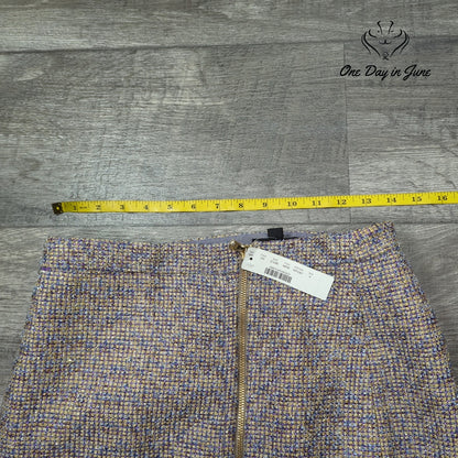 J.Crew Sparkle Tweed Pencil Skirt Purple Gold Metallic Front Zip NWT Size 4