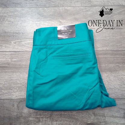 Worthinigton Slim Fit Slim Leg Dress Pants Teal Turquoise NWT Size 16S