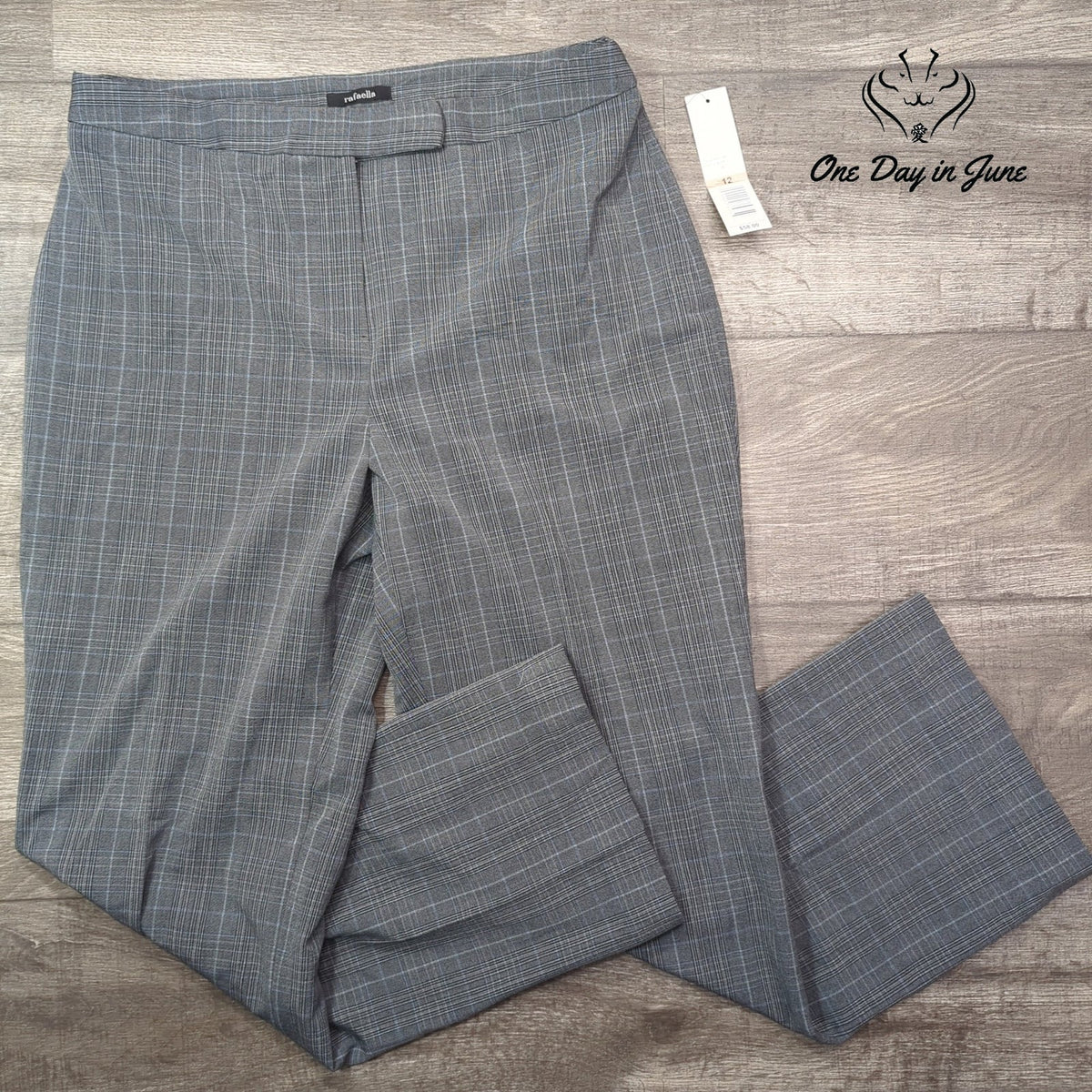 Rafaella Straight Leg Dress Pants Gray Plaid Career Trousers NWT Size 12