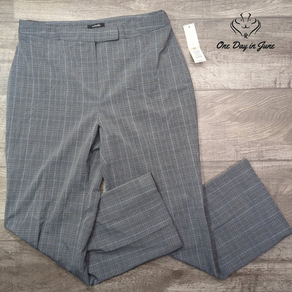 Rafaella Straight Leg Dress Pants Gray Plaid Career Trousers NWT Size 12
