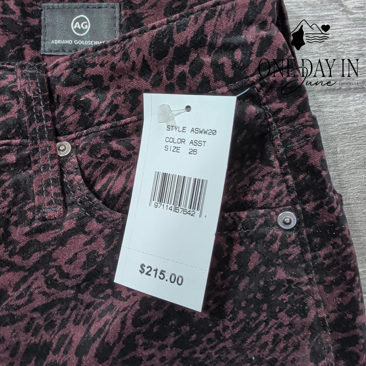 AG Adriano Goldschmied Farrah Skinny Ankle Jeans Burgundy Animal NWT Size 2 (26)