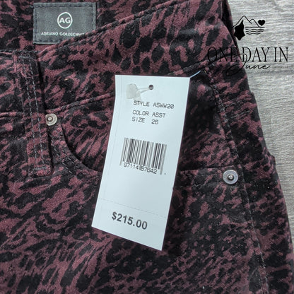 AG Adriano Goldschmied Farrah Skinny Ankle Jeans Burgundy Animal NWT Size 2 (26)
