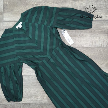 Liz Claiborne Half Sleeve Striped Mysterious Green Dress Size XS