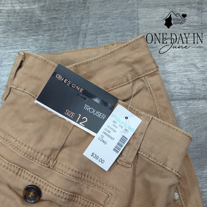 One5One Trouser Style Jeans Tan Khaki Straight Leg NWT Size 12