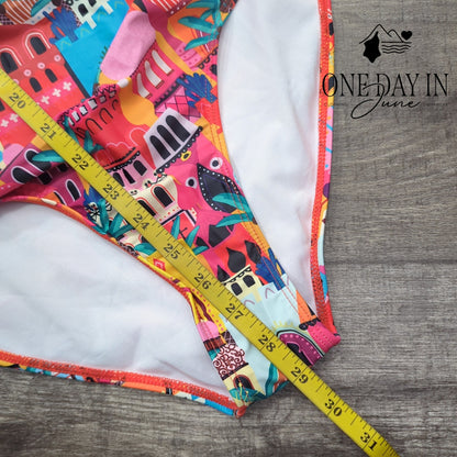Sporlike Womens Tummy Control One Piece Swimsuit Colorful Print Pink Size M