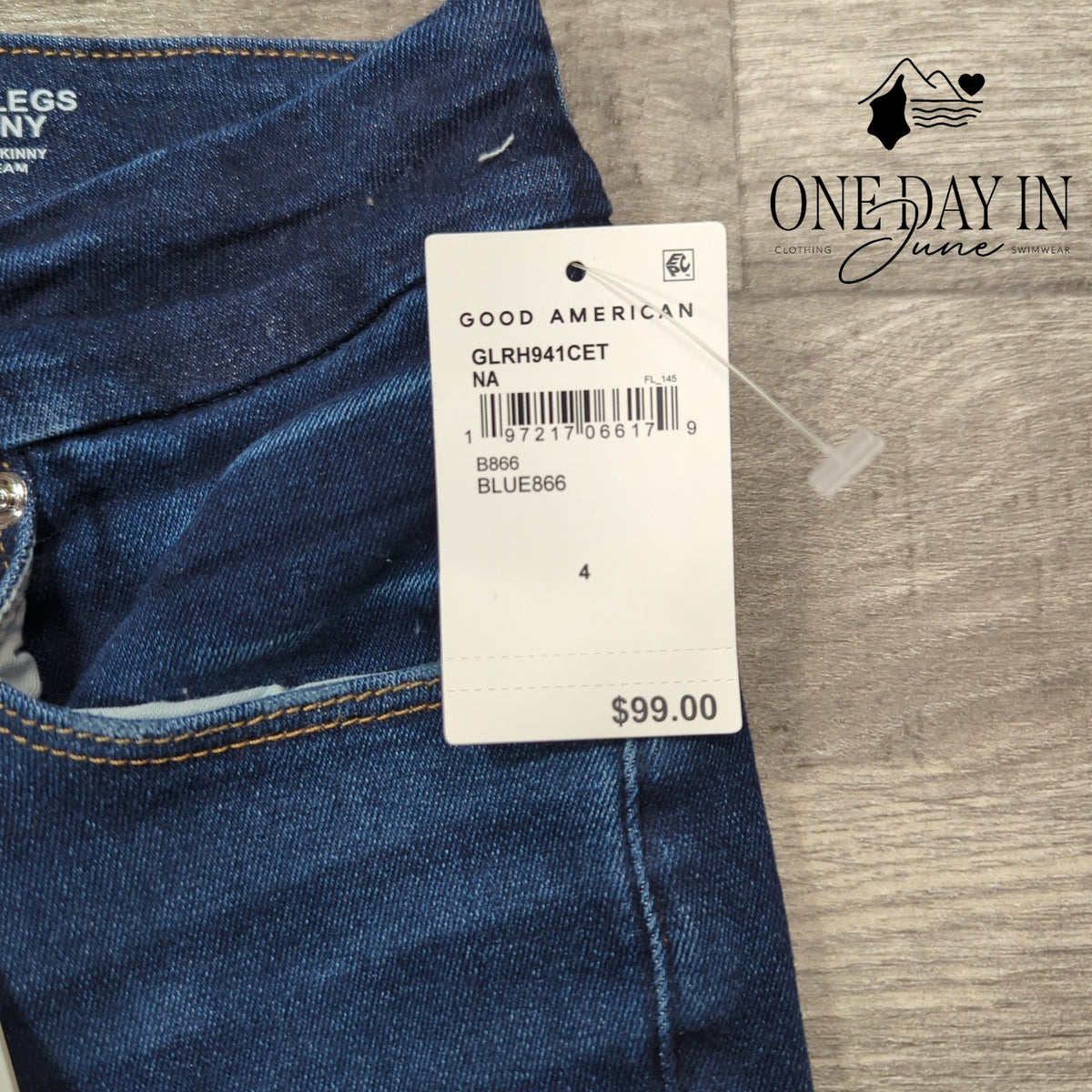 Good American Good Legs Skinny Jeans Dark Wash Raw Hem NWT Size 4