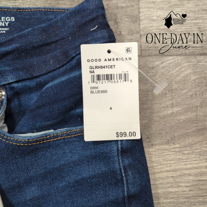 Good American Good Legs Skinny Jeans Dark Wash Raw Hem NWT Size 4