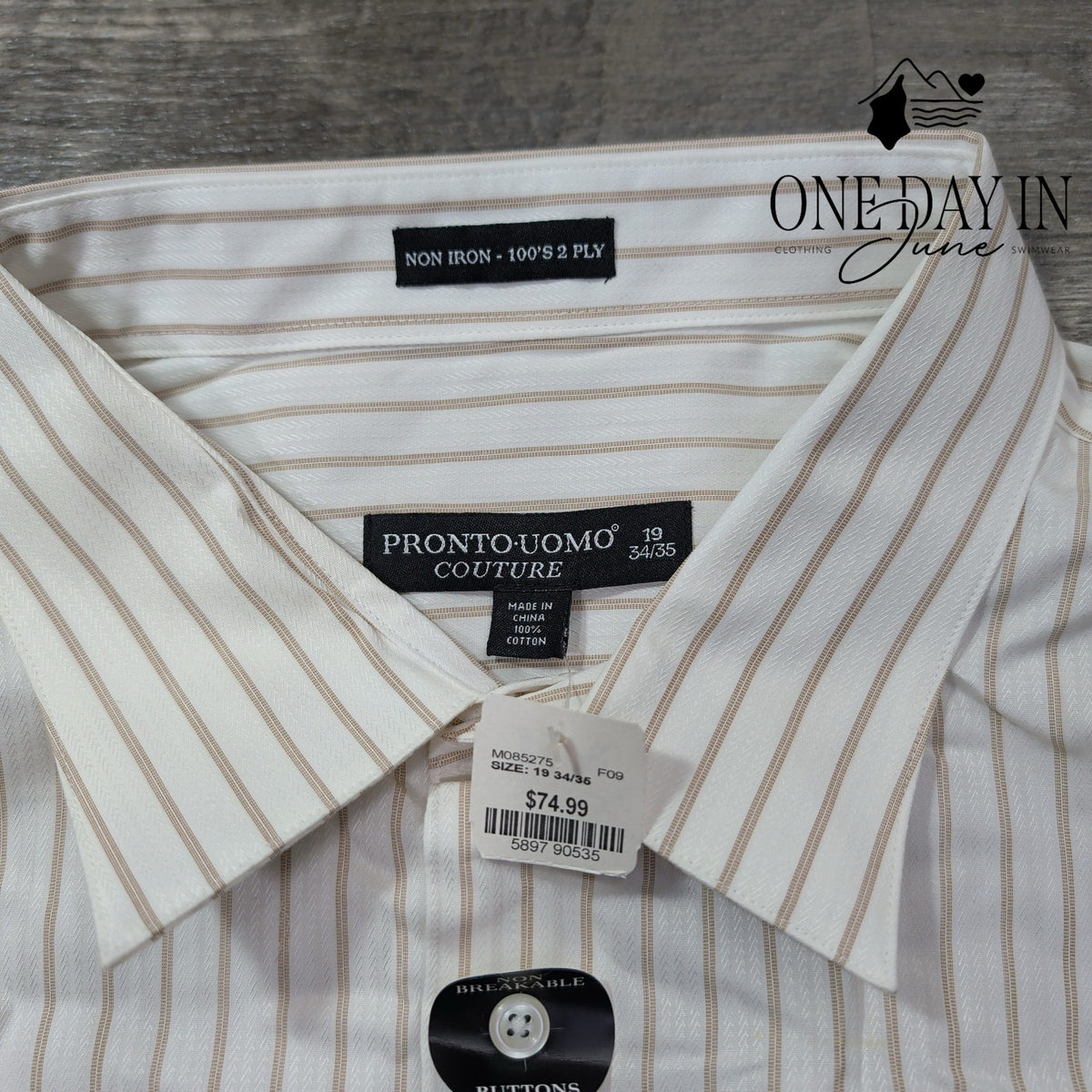 Pronto-Uomo Couture Non Iron Striped Dress Shirt 100% Cotton NWT Size 19 34/35