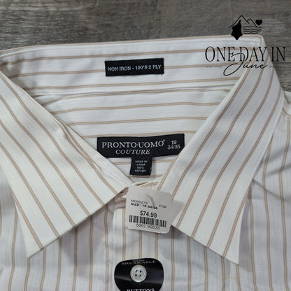 Pronto-Uomo Couture Non Iron Striped Dress Shirt 100% Cotton NWT Size 19 34/35