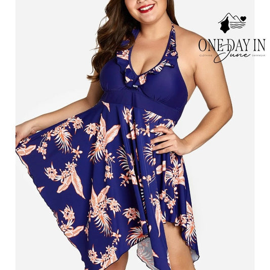 CharmLeaks Plus Size Halter Tankini Swimdress Swimsuit Size 4XL