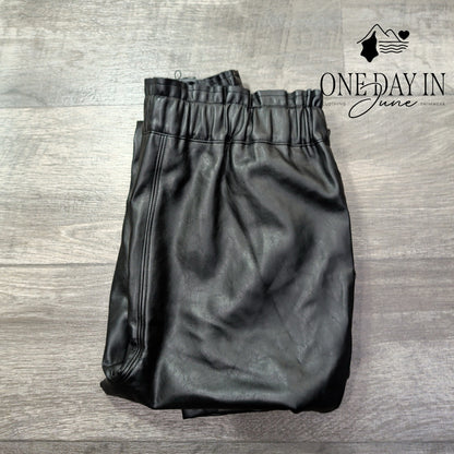 Joe's Jeans High Rise Faux Leather Paperbag Pants Black NWT Size M