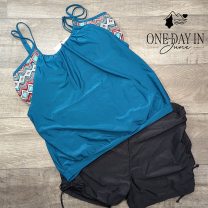 Hanna Nikole Plus Size Ruched Boyshort Double Up Tankini Swimsuit Size 24W