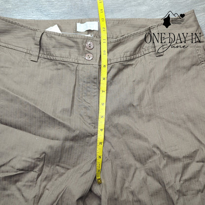 Christopher & Banks Capri Pants Brown Tan Flat Front Cropped NWT Size 12