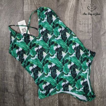 Ekouaer V Neck High Cut One Piece Swimsuit Size L