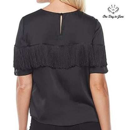 Worthington Round Neck Short Sleeve Frill Accent Top Size XS